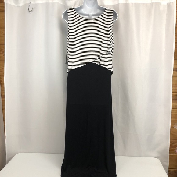 Style Co Womens Black White Medium Lagenlook Maxi Tank Sleeveless Long Dress NWT - Picture 2 of 13